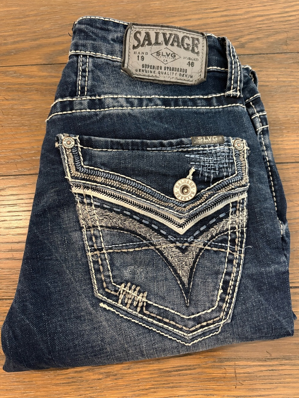 Salvage Dark Blue Mens Jeans with Decorative Back Pockets Size 31 R